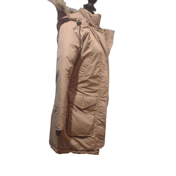 Snozu Down Feather Hooded Puffer Jacket Ski Coat Faux Fur Womens Sz S Tan Brown - Picture 7 of 16